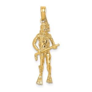 CLOSEOUT 14k Yellow Gold w 3-D Scuba Diver Necklace Charm Pendant, Unisex